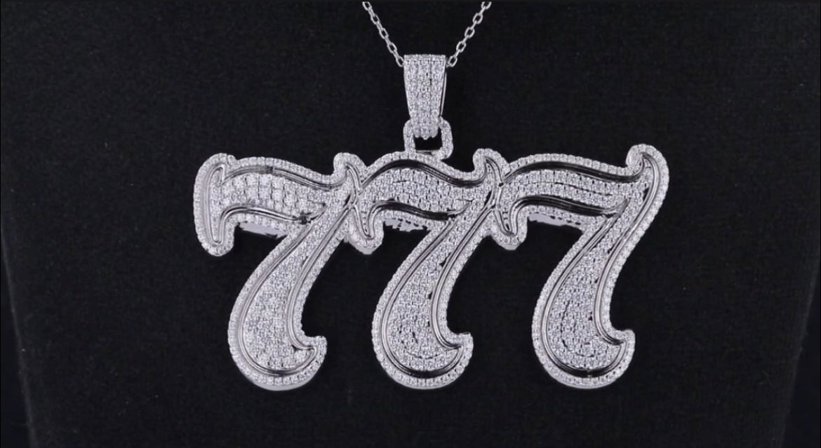 10K Solid White Gold 777 Pendant