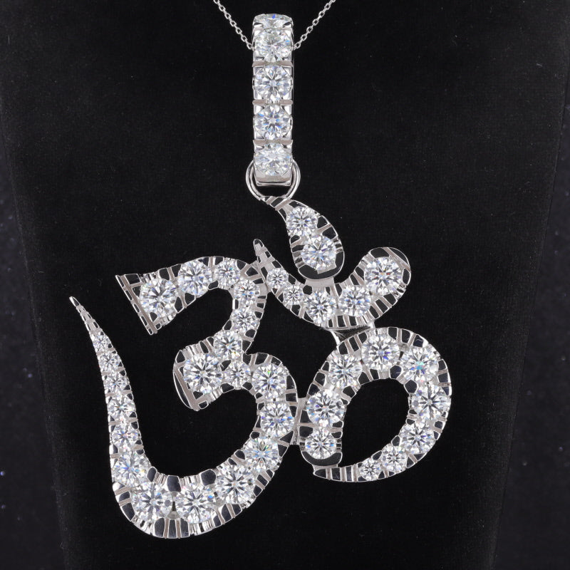 18K Solid White Gold Ohm Pendant