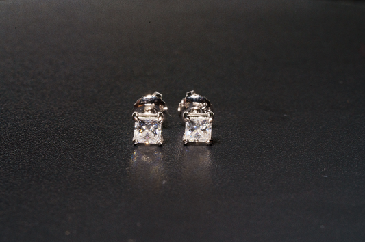 925 Sterling Silver VVS D .6CT Princess Cut Stud Earrings