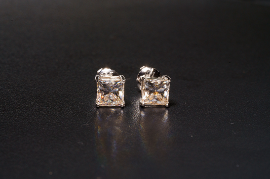 925 Sterling Silver VVS D 1CT Princess Cut Stud Earrings