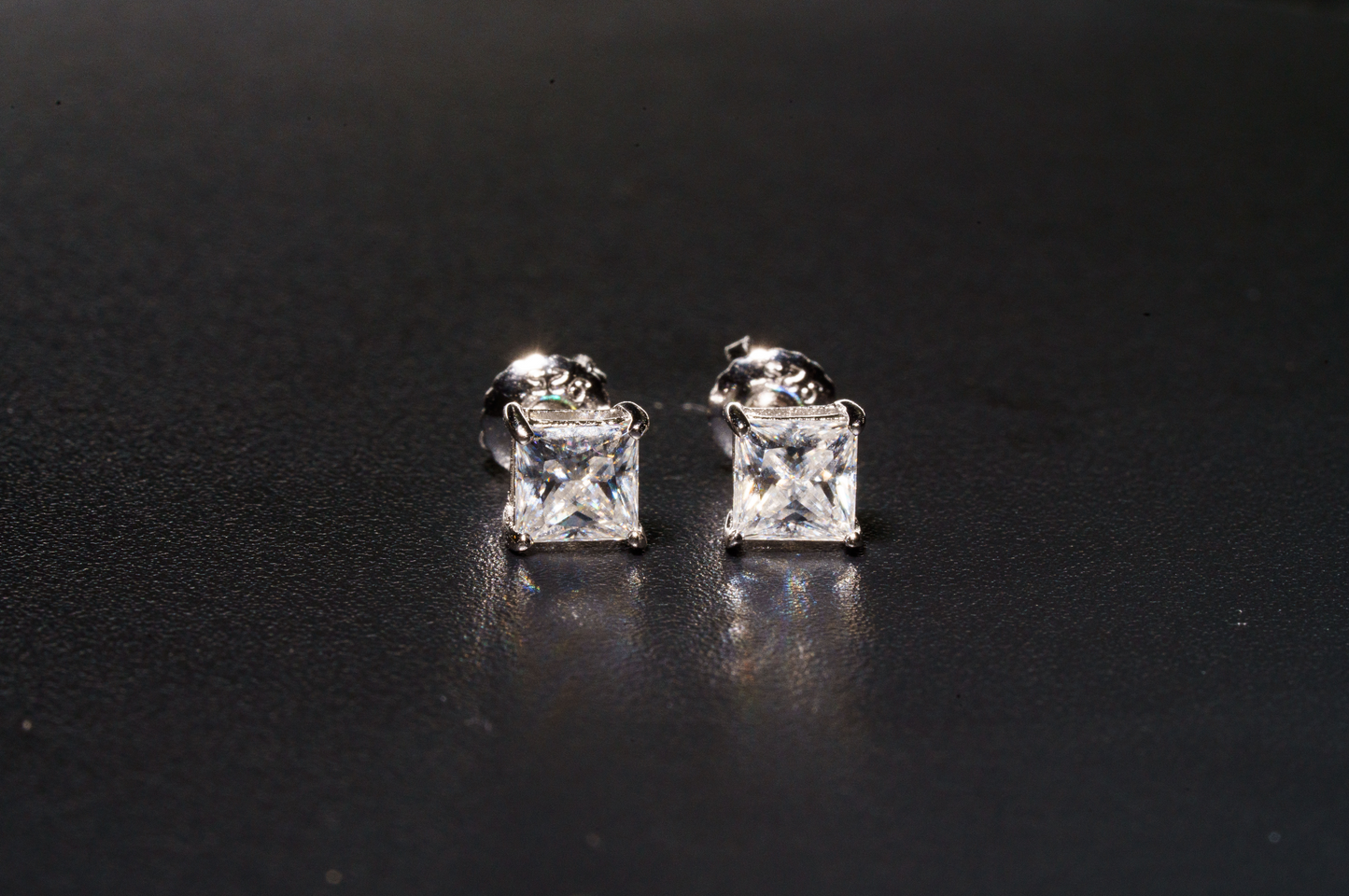 925 Sterling Silver VVS D .8CT Princess Cut Stud Earrings