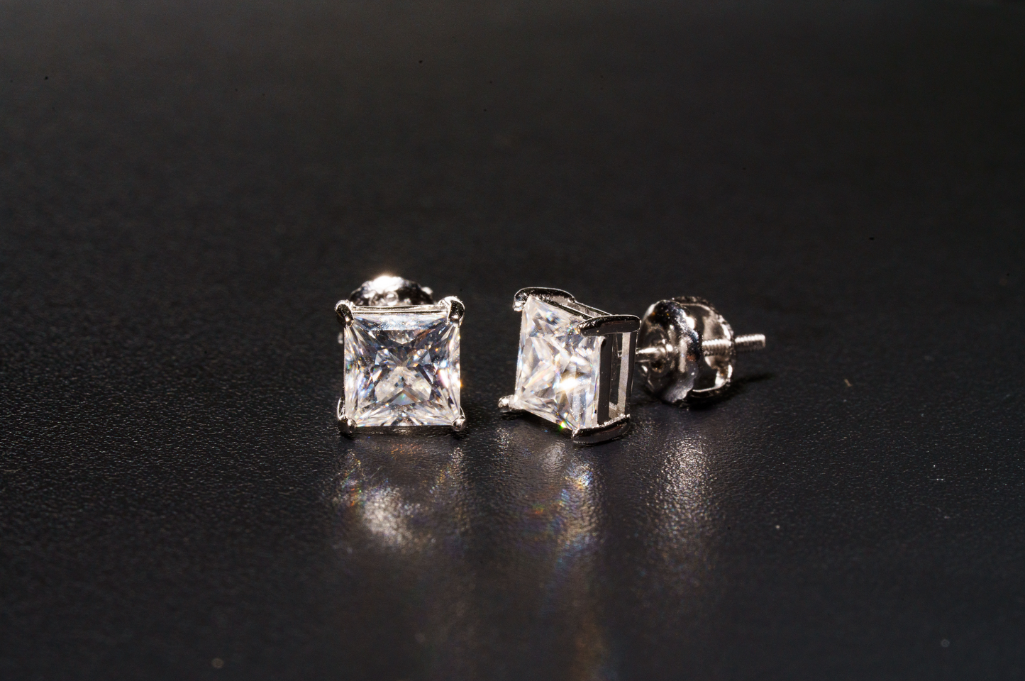 925 Sterling Silver VVS D 1.2CT Princess Cut Stud Earrings