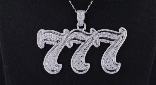 10K Solid White Gold 777 Pendant