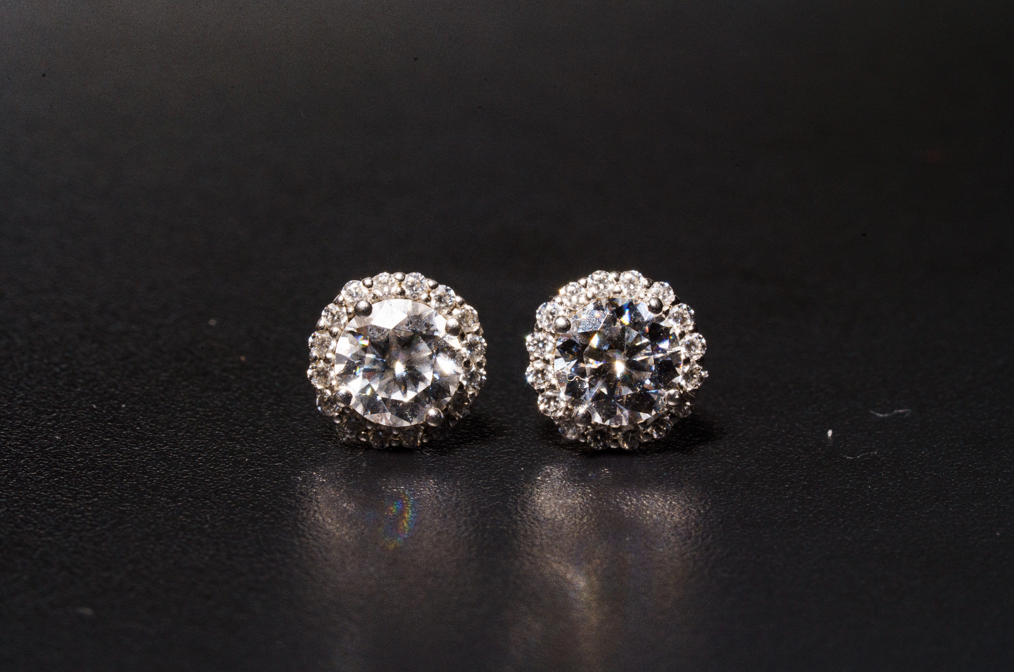 925 Sterling Silver VVS D Halo Stud Earrings