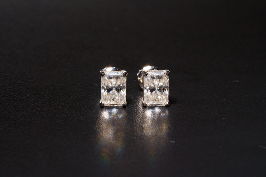 925 Sterling Silver 1.2CT VVS D Emerald Cut Solitaire Stud Earring