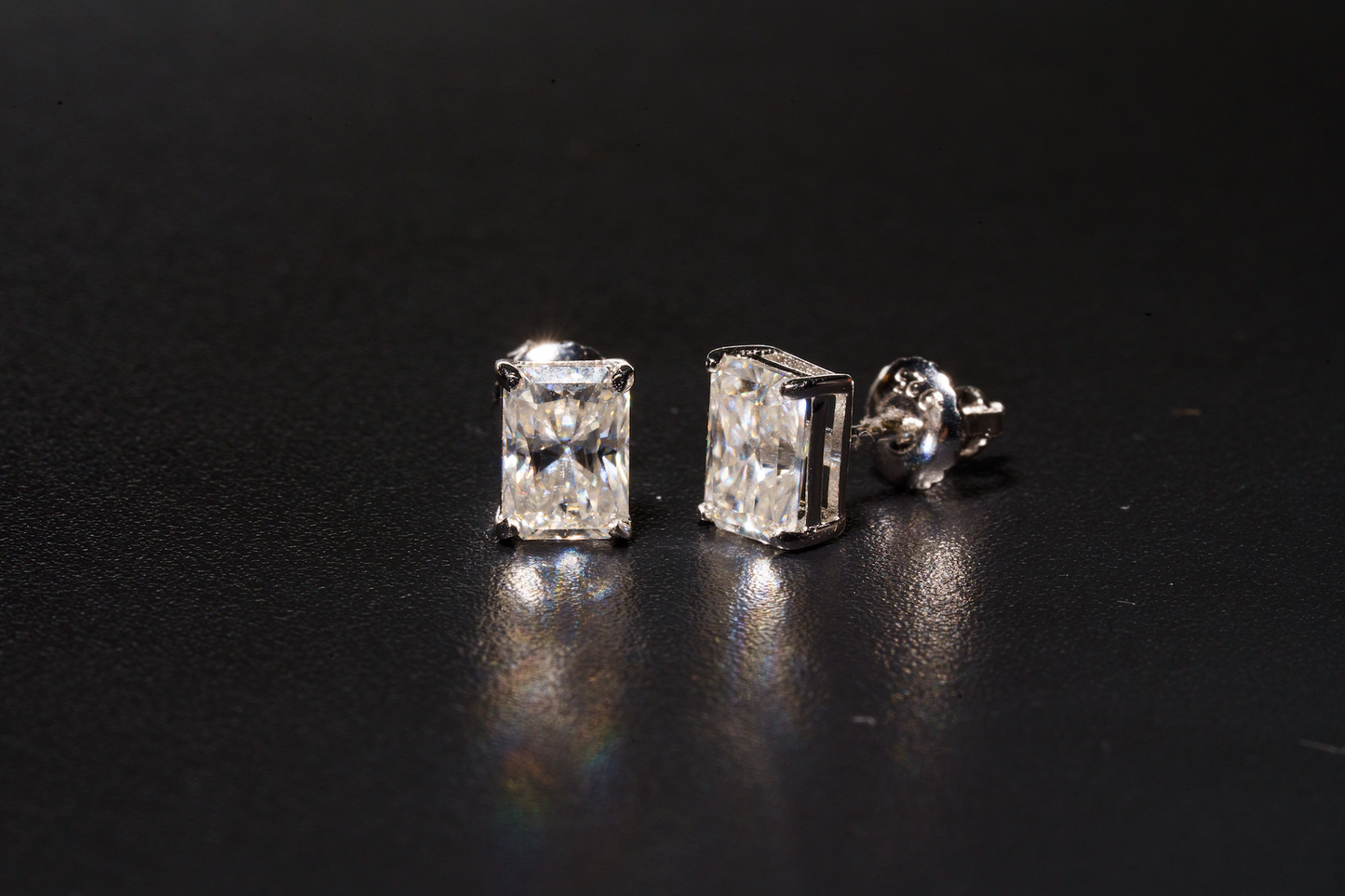 925 Sterling Silver 1.2CT VVS D Emerald Cut Solitaire Stud Earring