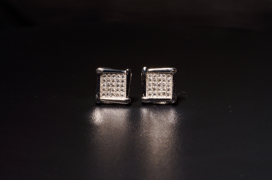 925 Sterling Silver VVS D Micro Square Stud Earrings