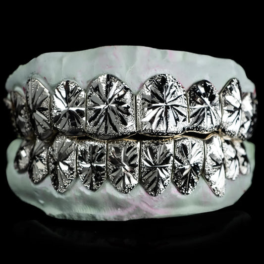 Solid 925 Silver Starburst Diamond Dust Grillz