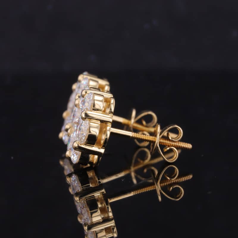 18K Solid Gold VVS D Cluster Screwback Stud Earring