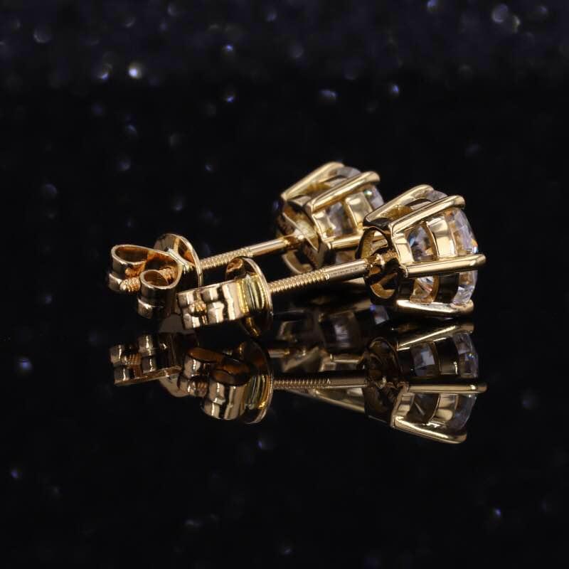 18K Solid Gold 1CT VVS D Screwback Stud Earring