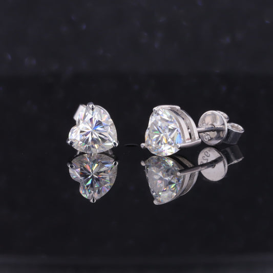 925 Sterling Silver 1CT VVS D Heart Solitaire Stud Earring