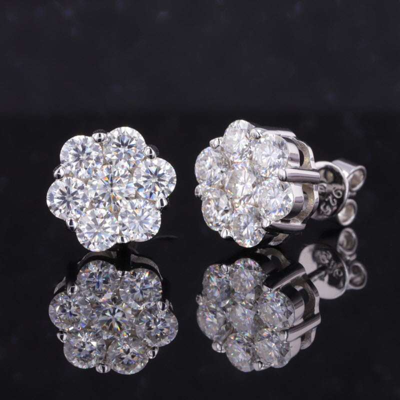 925 Sterling Silver 1CT VVS Micro Cluster Stud Earring