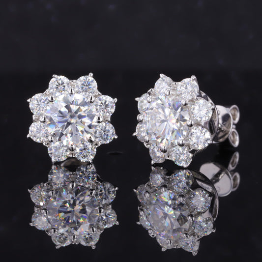 925 Sterling Silver VVS D Starburst Stud Earring